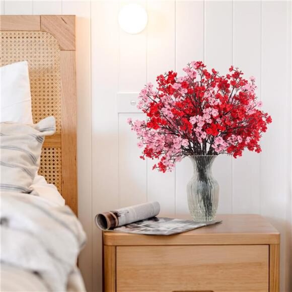 New 8Pcs Babys Breath Fake Artificial Flowers, Real Touch Red Pink Mix and Match - Picture 3 of 7